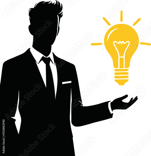 Entrepreneur presenting business idea silhouette style vector on white background
