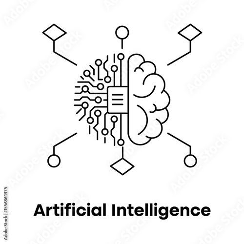 AI Technology Icon, Machine Brain, Neural Learning, Artificial Thinking Icon, Smart Algorithm, Data Intelligence, AI Analysis, AI Processing Icon, ML Intelligence, Neural Logic