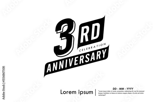 3rd years anniversary celebration emblem. congratulations anniversary black logo badge isolated with ribbons on white background. vector illustration template design for web banner.	
