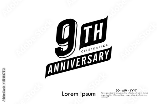 9th years anniversary celebration emblem. congratulations anniversary black logo badge isolated with ribbons on white background. vector illustration template design for web banner.	
