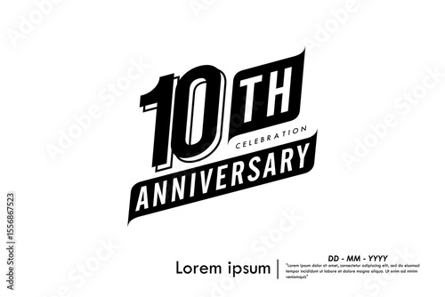 10th years anniversary celebration emblem. congratulations anniversary black logo badge isolated with ribbons on white background. vector illustration template design for web banner.	
