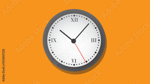 Black and white vector wall clock icon with hour, minute, and second hands, perfect for business and time-related concept illustration