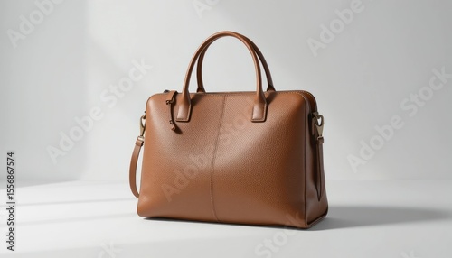 Elegant Brown Leather Handbag on a White Background, Studio Shot relevant

