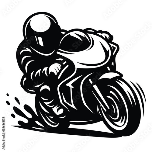 Sportbike Rider Racing Black and White Vector Art.eps