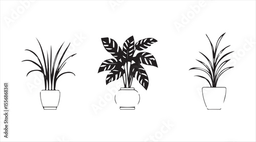 Pixel-perfect linear icons showcasing domesticated plants. Houseplants like pothos and dracaena, plus monstera and bamboo. Customizable thin line contour symbols are included.