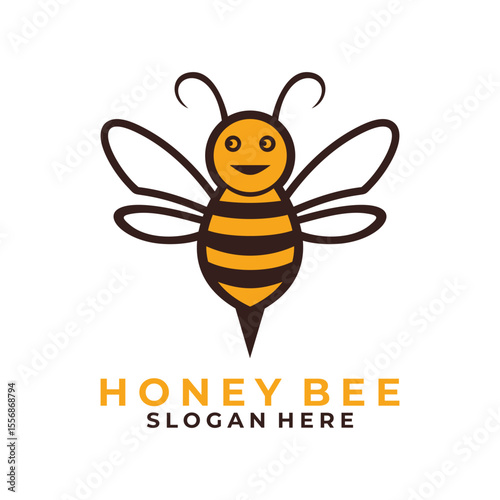 Flying cute bee animal logo vector template