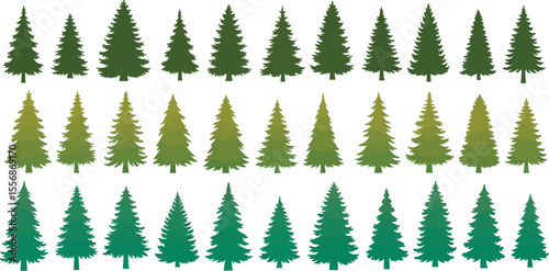 A pattern of green pine trees on a gradient background illustration