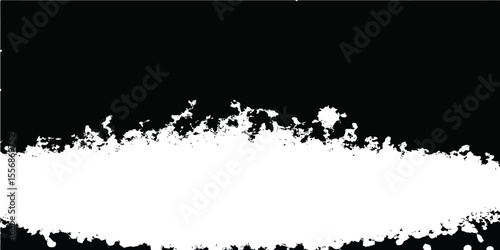 Abstract black vector grunge background with a floral texture, ink splats, and a decorative border frame