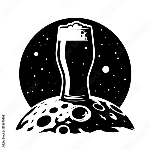 Beer glass on moon surface under stars symbolizing universal celebration