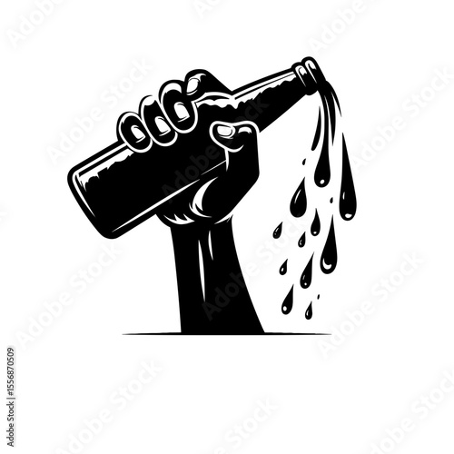 Hand squeezing beer bottle symbolizing energy and overflow of fun