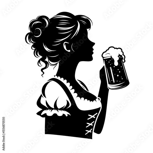 Woman in traditional dress holding beer symbolizing Bavarian culture