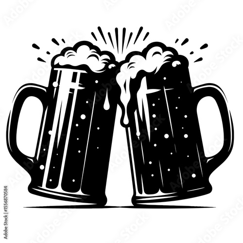 Clinking beer mugs with splash symbolizing unity and festive cheer