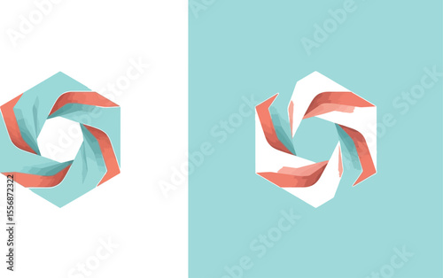 Two colorful abstract hexagonal designs on split backgrounds image