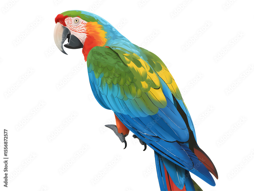 Obraz premium Colorful Macaw Parrot Perched isolated on a transparent background