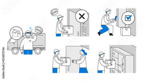 配送業の人員不足と向き合う社会ののイラスト　宅配ボックス