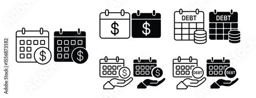 set of icons about finance, grow money, financial data, money counter, money calculator, stock rise and fall statistics data, financial question form, financial records, debt question date
