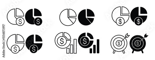 set of icons about finance, grow money, financial data, money counter, money calculator, stock rise and fall statistics data, financial question form, financial records, debt question date