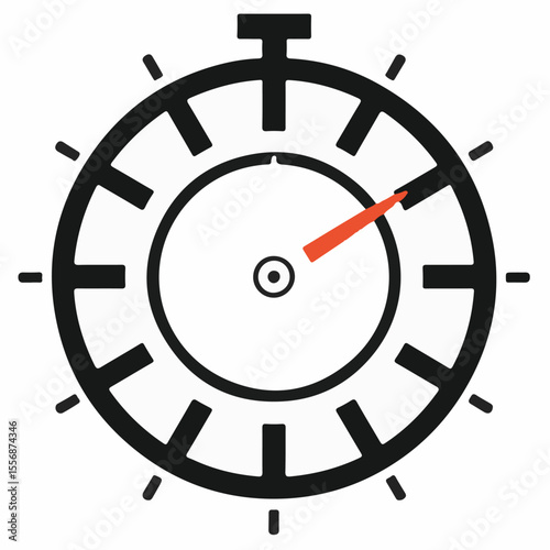 A minimalist vector icon of a stopwatch with a bold black outline, white face, and a vibrant orange hand, symbolizing time, speed, measurement, or deadlines.