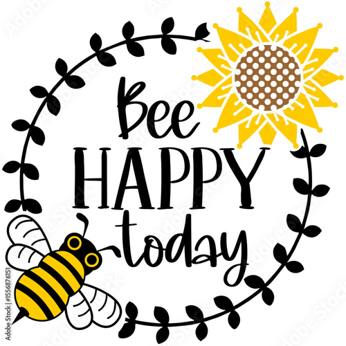  bee flying around a summer flower with honey and bee happy today vector illustration