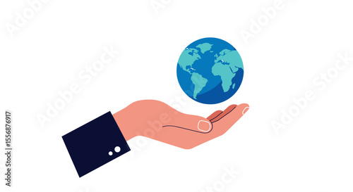Minimal Hand Holding Earth Clean Vector Symbol of Care