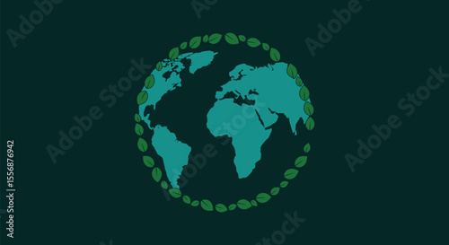 A minimalist vector logo combining a stylized Earth globe with a green leaf wrapping around or partially forming the planet.