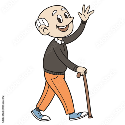 A cartoon character of an elderly man with a bald head,