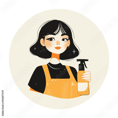 Short-haired female cleaner,vector