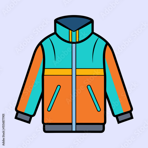 Colorful Cartoon Padded Jacket Illustration with Bold Black Outlines on Light Background