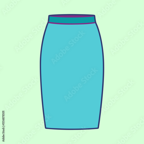 Stylized turquoise pencil skirt with purple waistband on light green background