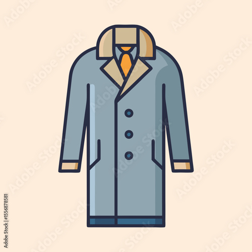 Stylish blue overcoat with tan accents, perfect for autumn and winter weather