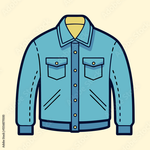 Illustration of a stylish light blue buttondown shirt or jacket with pockets