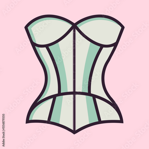 Stylized pastel corset illustration in vector format on a pink background