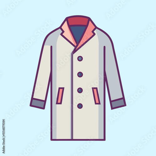Cartoon illustration of a stylish and buttoned neutralcolored long coat apparel