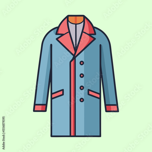 Illustration of a Blue and Red Overcoat on a Pale Green Background
