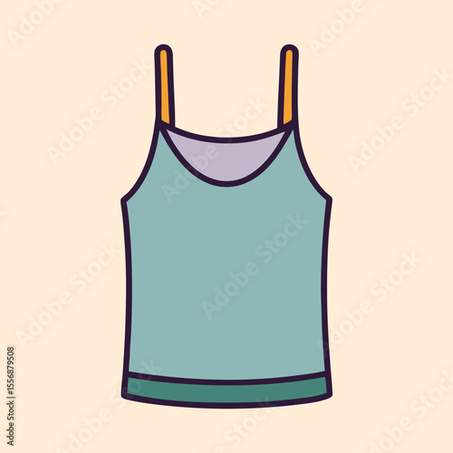 Illustration of a Teal Tank Top with Yellow Straps on Beige Background