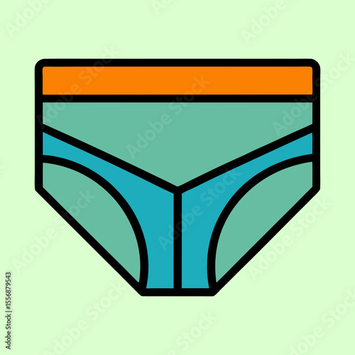 Minimalist illustration of men's underwear with orange waistband and teal fabric