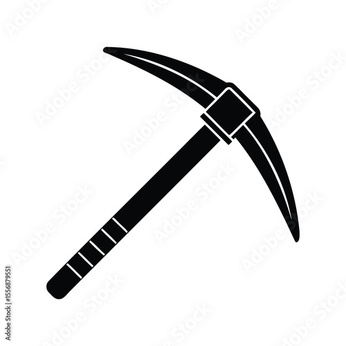 Isolated black pickaxe icon on white background, mining tool symbol concept