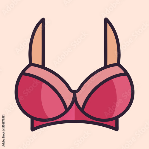 Stylized cartoon drawing of a pink bra with a thick dark outline