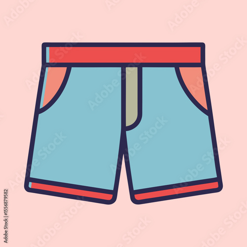 Illustration of stylish swimming shorts with a red waistline and trim