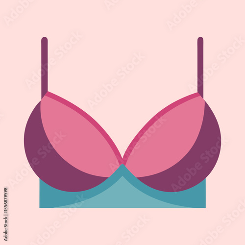 Colorful geometric bra with pink cups and teal band on light background