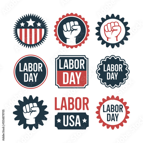 Labor day badges and icons set, isolated on white background