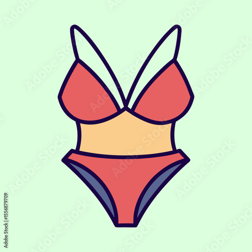 Stylish red one piece swimsuit with thin straps and bold outlines