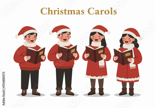 Happy group singing Christmas carols