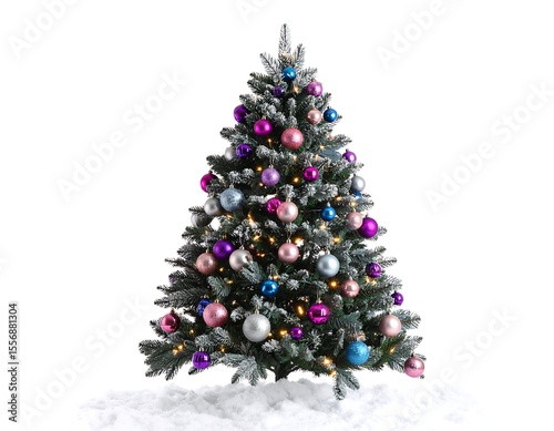 Festive Christmas tree on snow