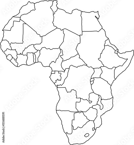 Map of the African continent with visible country boundaries, no color fill or labels