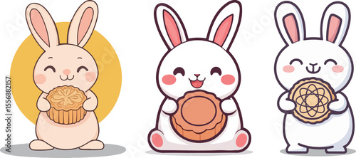 Cartoon rabbit holding mooncake illustration material
