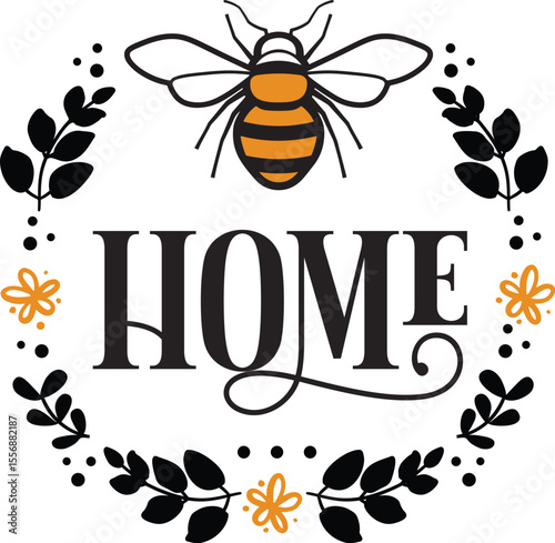 Bees illustrate a charming floral spring pattern with a decorative border