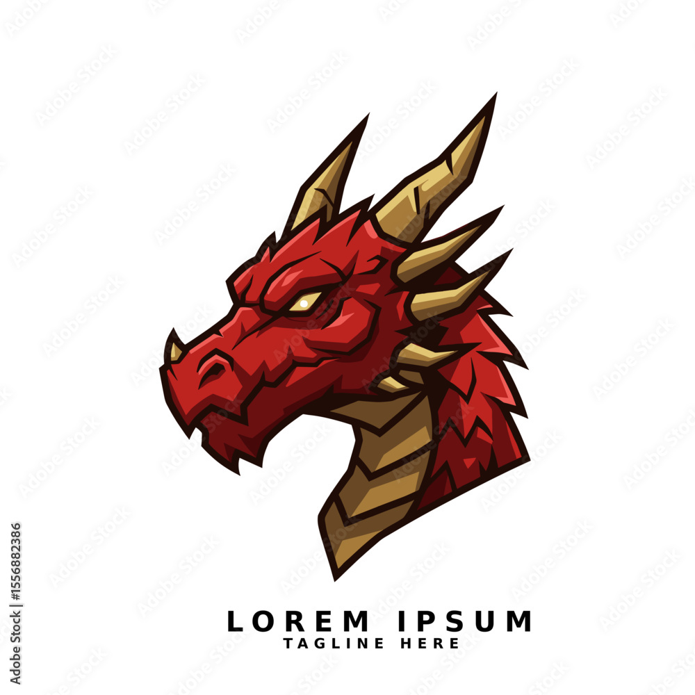 Naklejka premium Red Dragon Vector Logo Facing Right