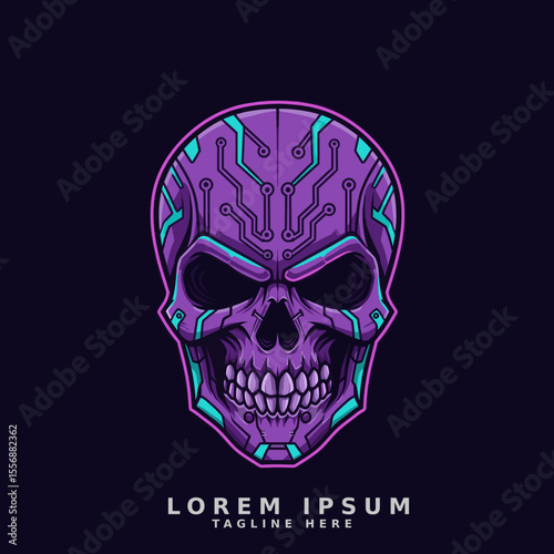 Purple Futuristic Skull Vector Logo