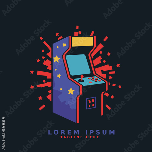 Arcade Machine Vector with Red Splash
